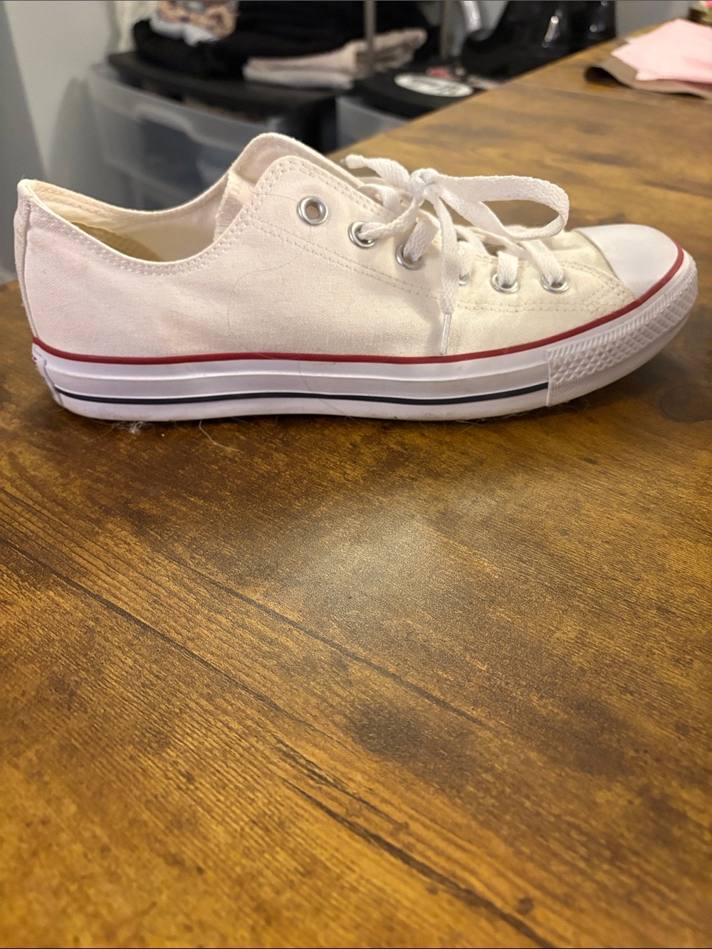 Converse White Canvas Low Top Sneakers with Red Trim - Picture 5 of 8